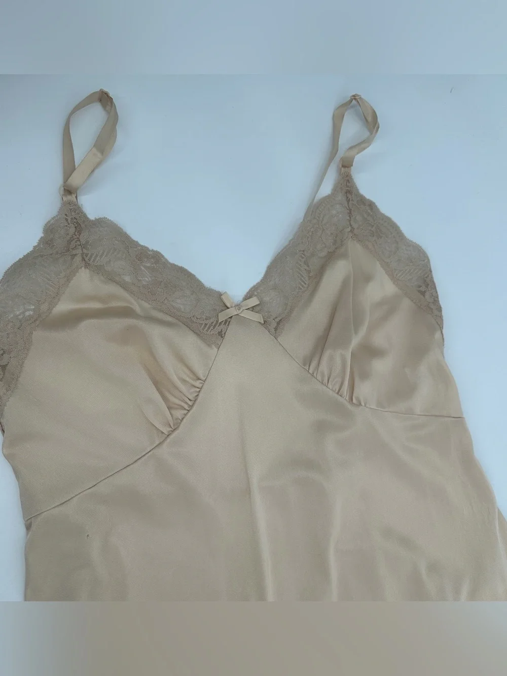 Adonna Full Slip Women’s 36 Beige Nylon Lace Trim Adjustable Coquette Lingerie